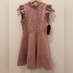 Chic Mauve Midi Dress with Pearl Details